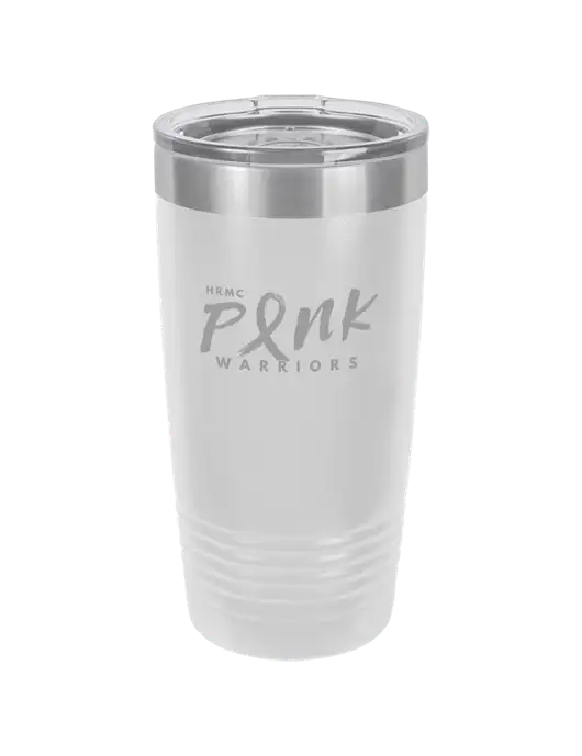 Polar Camel 20 oz Powder Coated White Vacuum Insulated Tumbler  w/Pink Warriors Logo