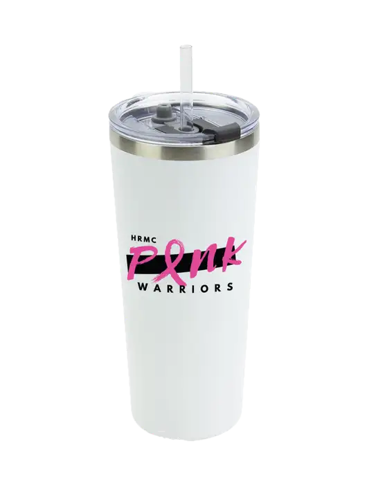 Brighton White 20 oz Insulated Tumbler & Straw w/Pink Warriors Logo