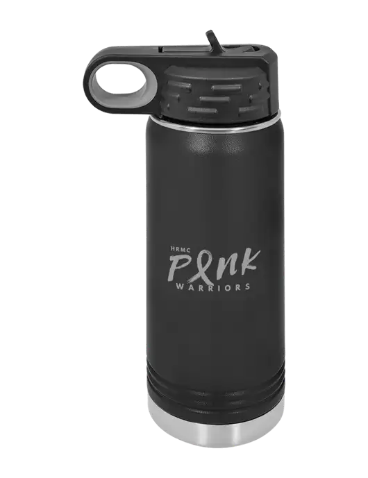 Polar Camel 20 oz Powder Coated Black Vacuum Insulated Water Bottle w/Pink Warriors Logo