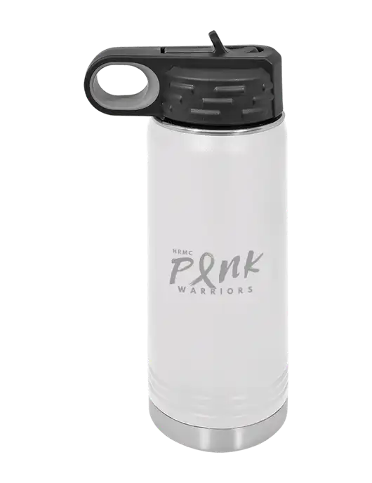 Polar Camel 20 oz Powder Coated White Vacuum Insulated Water Bottle w/Pink Warriors Logo