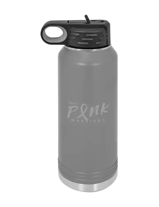 Polar Camel 32 oz Powder Coated Grey Vacuum Insulated Water Bottle w/Pink Warriors Logo