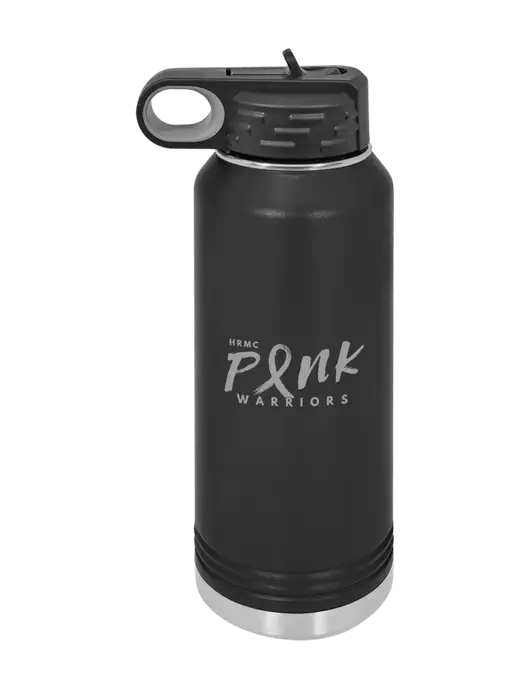 Polar Camel 32 oz Powder Coated Black Vacuum Insulated Water Bottle w/Pink Warriors Logo