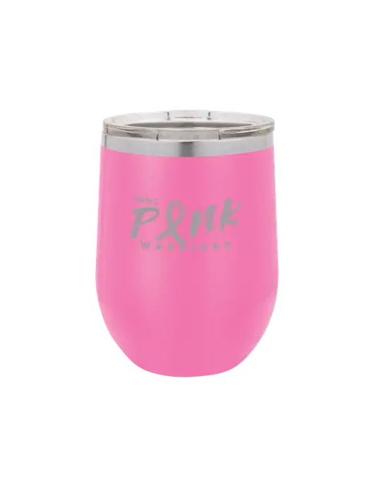 Polar Camel 12 oz Powder Coated Pink Vacuum Insulated Stemless Wine Tumbler w/Pink Warriors Logo