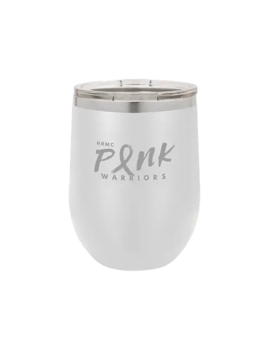 Polar Camel 12 oz Powder Coated White Vacuum Insulated Stemless Wine Tumbler w/Pink Warriors Logo