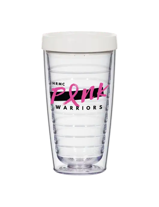 16 oz Trivex Double Wall Tumbler with White Travel Lid w/Pink Warriors Logo