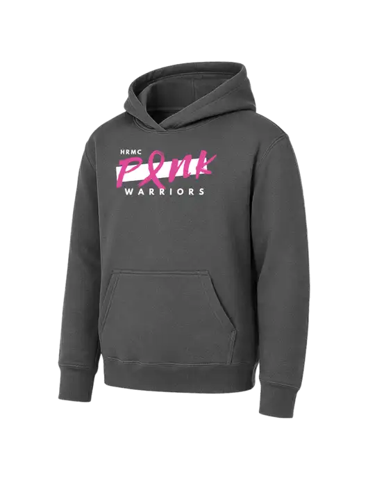 Youth Charcoal 7.8 oz Pullover Hooded Sweatshirt w/Pink Warriors Logo