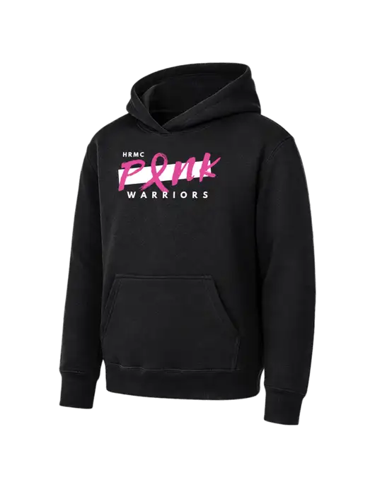 Youth Black 7.8 oz Pullover Hooded Sweatshirt w/Pink Warriors Logo