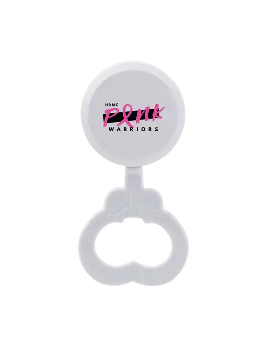 White Baby Rattle w/Pink Warriors Logo