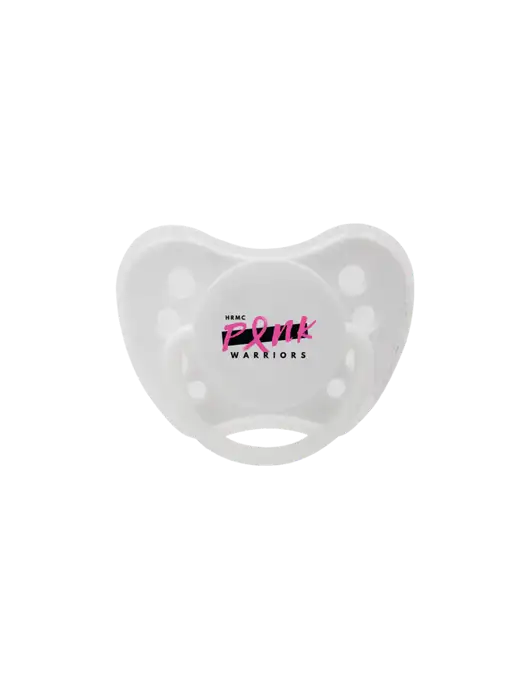 Silicone White Pacifier with Clear Cover w/Pink Warriors Logo