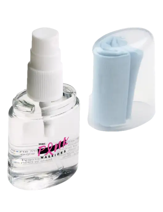 Lens Cleaning Spray & Microfiber Cloth w/Pink Warriors Logo